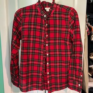 J.Crew Factory Tartan Plaid Ruffle Button Down